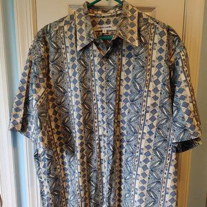 Pierre Cardin Hawaiian Print Button Down Men Shirt Short Sleeve XL XLarge